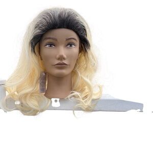 NWT Dark shadow root platinum curly shoulder length synthetic wig